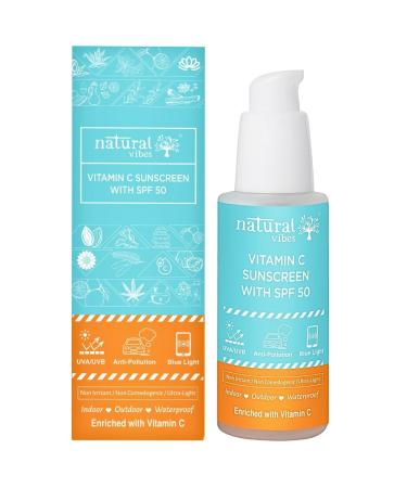 Natural Vibes Vitamin C Sunscreen SPF 50 - UVA/UVB rays Blue Light & Pollution Protection 50 ml