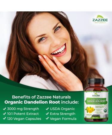 Zazzee USDA Organic Dandelion Root 10:1 Extract - 3000mg Strength 120 Vegetarian Capsules Non-GMO All-Natural 4 Month Supply - Buy Online on GoSupps.com