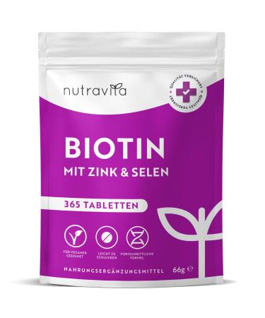 Biotin + selenium + zinc tablets for skin hair & nails - 365 vegan tablets for 1 year - hair vitamins for hair growth - biotin zinc selenium high -dose - laboratory test - nutravita - Buy Online on GoSupps.com