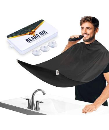 Beard Bib Apron Beard Hair Catcher Waterproof Non-Stick Grooming Cloth Shaving & Trimming & Beard Hair Catcher with 3 Suction Cups Best Gifts for Men Christmas Gifts Black