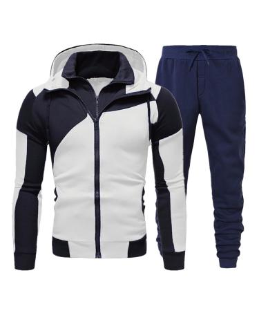 Hanxiulin men's training suit adjust jogging casual zip training suit hooded jacket sports clothing running sweater pants sweatshirt sport suit marine xxl