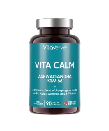 Vita Calm All-in-One Stress Relief with Ashwagandha KSM 66 12000mg (High Strength 12 to 1 Extract) Rhodiola Rosea Passion Flower Lemon Balm Bacopa L- Theanine Magnesium B Complex Folate & Zinc Vita Calm 12000mg Ashwagandha extract