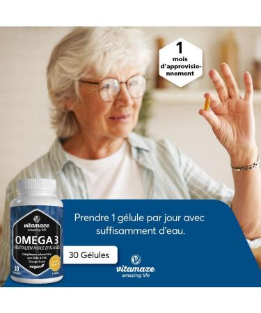 Omega 3 Vegan High Quality Seaweed Oil in High Dose - 1 Capsule per Day 1080mg with 375mg DHA and 125mg EPA for 1 Month - Maximum Bioavailability - Buy Online on GoSupps.com