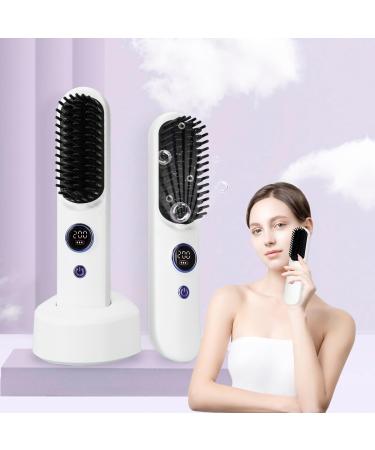 Wireless Hair Straightener Brush with 60 Million Negative Ions Curling Iron and Straightening Brush USB Rechargeable Charging Stand Dual-Use Charging 120 200 Temperature Ceramic Coatin