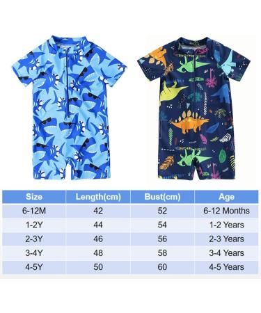 PythJooh Baby Boy Swimsuit | Zipper Rash Guard One Piece | Shark Print Shorts | 3-4 Years | Navy Dinosaur - Buy Online on GoSupps.com