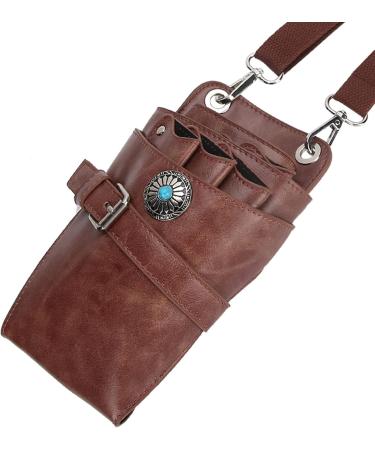 Premium Scissor Holster Pouch for Hairdressers | PU Leather Hair Cutting Tools Case with Waist & Shoulder Belt Brown - Buy Online on GoSupps.com