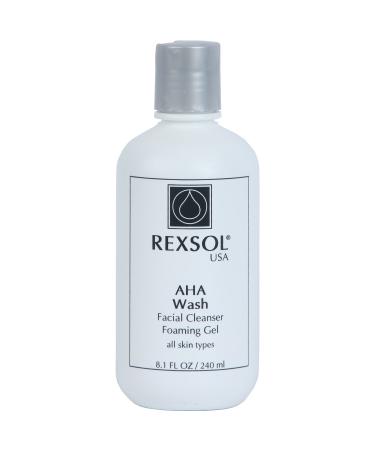 REXSOL AHA Wash Facial Cleanser Foaming Gel | With Vitamin E Arnica extract Ginsing Extract St. John's Wort extract | Promotes freshness and comfort | Leaves skin clean & soft. (240 ml / 8.1 fl oz)