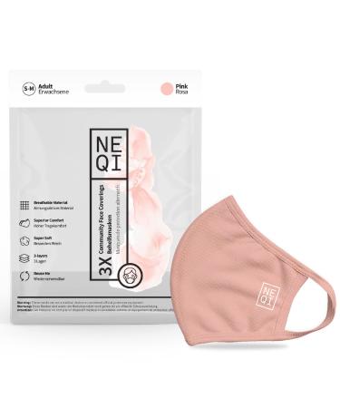 neqi - Face masks pink | 1 x 3 pieces - size SM | A pack of 3 reusable makeshift masks for adults
