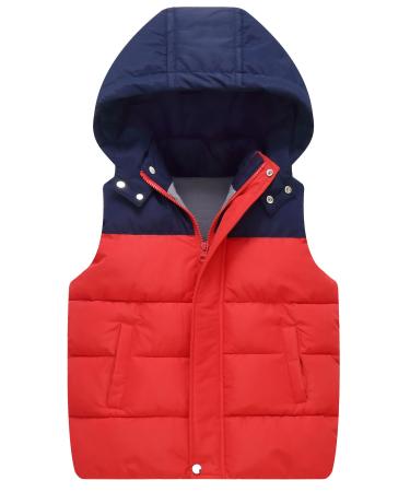 Happy Cherry Boys' Girls' Gilets Kids Waistcoat Toddlers Winter Warm Puffer Vest Jackets Lightweight Water Resistant Hoodie Gilets Windproof Down Vest 3-13 Years 8-9 Years 02-Red