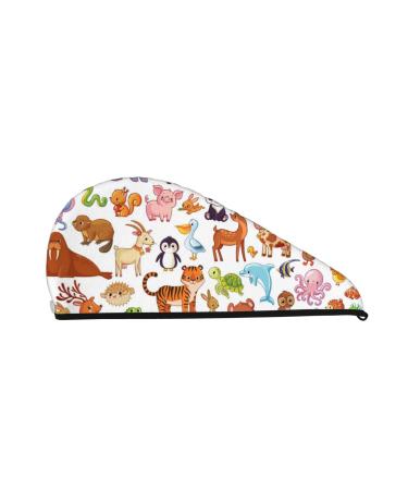 Animal Cartoon Style Microfiber Hair Towel Soft Super Absorbent Hair Towel Wrap for Women Coral Velvet Quick Dry Hair Cap for Long Curly and Thick Hair
