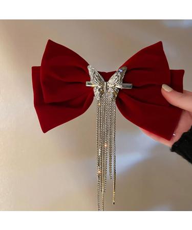HAPINARY Tassel Hair Clip Womens Barrettes for Hair Rhinestone Hair Clips Hair Jewels for Women Hair Slides for Girls Rhinestone Barrettes for Women Big Velvet Miss Bow Tie Spring Clip Red - Buy Online on GoSupps.com