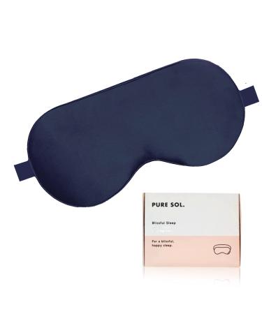 Pure SOL. Silk Sleep Mask - 100% Mulberry Silk Eye Mask - Eye Mask for Sleeping & Blindfold for Power nap During Travel (Navy)