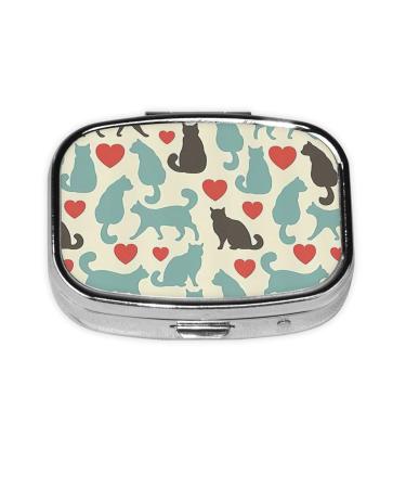 FoRes Happy Walking Kitty Print Travel Pill Organizer Daily Square Pill Box to Hold Vitamins 2.2X1.6X0.7inch Black