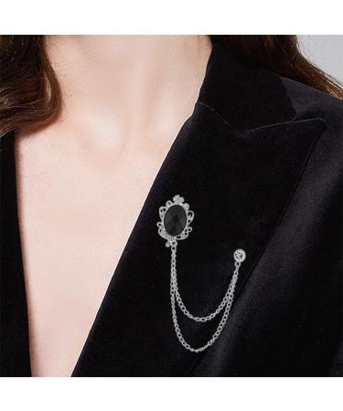 Maigendoo 3pcs Men's Brooches Pin Set - Fashion Lapel Chain Jewelry in White Blue Black Silver - Buy Online on GoSupps.com