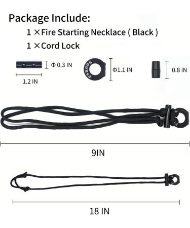 PSKOOK Fire Starter Necklace - Flint and Steel Bushcraft Survival Paracord Necklace for Camping, Hiking, Backpacking - Black - Buy Online on GoSupps.com