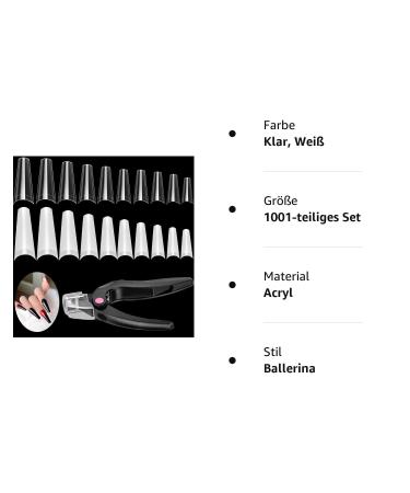 1000 Ballerina Nail Tips - Long Acrylic Artificial Nails for DIY & Nail Salons | 10 Sizes Natural & Clear - Buy Online on GoSupps.com