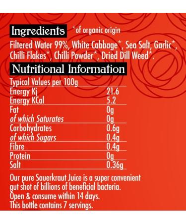 Organic Chilli & Dill Sauerkraut Juice 2 x 500ml Bottles - The Cultured Food Company's Spicy & Herbal Blend - Raw Unpasteurised & Rich in Enzymes - Buy Online on GoSupps.com