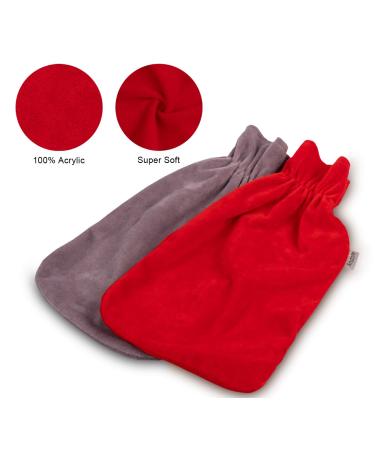 Hot Water Bottle Cover 2 Pack - Fluffy Coral Fleece for 2L Bottles in Grey & Red - Anstore - Buy Online on GoSupps.com