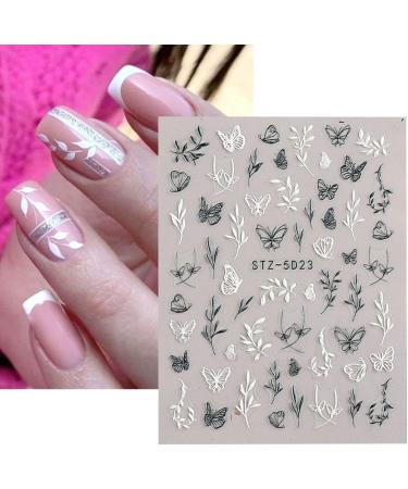Adhesive Decor Embossed Decals Textured Charms Engraved Flower Black White 5D Nail Stickers(STZ-5D19) - Buy Online on GoSupps.com