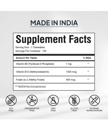by Palak Notes - Methyl Vitamin B12 with Methylcobalamin - Folate - Vitamins B6 - Chewable Tablets - Natural Vitamin B12 Vitamin Tablets for Men and Women - 100 Chewables 100 Count (Pack of 1) - Buy Online on GoSupps.com