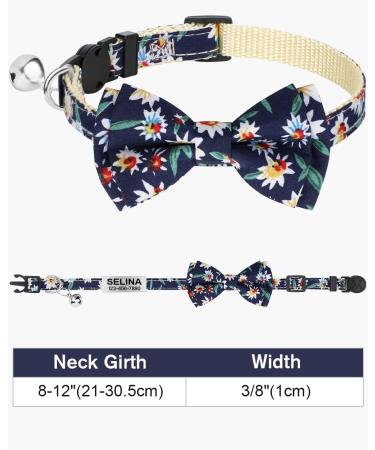 Tagme Flower Navy Blue Cat Collar with Name & Phone - Safe Closure & Bell | 1 Pack - Ideal for Kittens - Buy Online on GoSupps.com