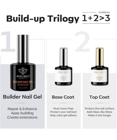 Modelones 3Pcs Builder Gel Set - No Wipe Base and Top Coat with Gel Builder for Strong Nails - Buy Online on GoSupps.com