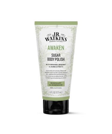 J.R. Watkins Awaken Sugar Body Polish, Rosemary & Rosewood Natural Body Scrub Cleanses, Softens & Stimulates Senses, 6 oz