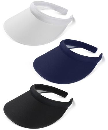 3 Pcs Sports Sun Visor Hat Cloth Covered Slip on Visor Cotton Womens Visor Cap Golf and Tennis Visor for Women Men Sun Visor Black, Navy Blue, and White