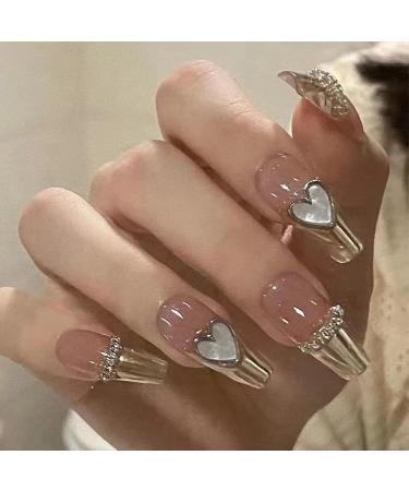 Runrayay 24pcs Heart Design Press On Nails - Medium Strass Fake Nails for Women & Girls | Acrylic Stick On Nail Art - Buy Online on GoSupps.com