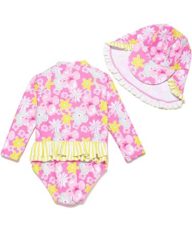 BONVERANO Baby Girls Long Sleeve Swimsuit UPF 50+ Sun Protection 18-24 Months Pink Yellow - Buy Online on GoSupps.com
