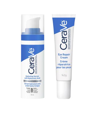CeraVe Hyaluronic Acid Serum & Eye Cream BUNDLE. Hydrating HA Face Serum & Eye Repair Cream with Hyaluronic Acid & Ceramides for Normal Dry & Sensitive Skin. Fragrance Free & Non-Comedogenic BUNLDE HA Serum & Eye Cream Pack of 2