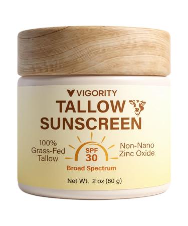 Beef Tallow Sunscreen with Clear Zinc: Non-Toxic SPF 30 Sunscreen for Face & Body Natural Sunblock with Nourishing Tallow & Botanical Extracts (2 Fl Oz (Pack of 1))