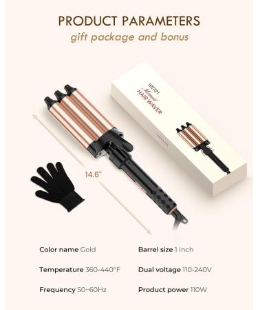 Hair Waver 3 Barrel Curling Iron | Ceramic Tourmaline Hair Crimper with Digital Display & Dual Voltage - International Shipping Available - Buy Online on GoSupps.com