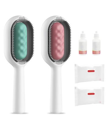 Animal hair cleaning brush 2 pieces 4-in-1 universal animal-knot remover with water tank and wet wipes of self-cleaning cat brush pet care comb cat hair brush to remove