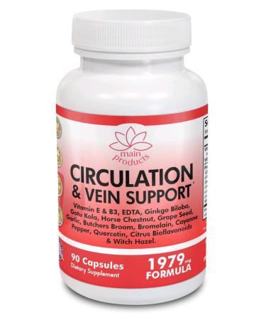 Main Products Circulation and Vein Support 90 Capsules Micronized Process Blood Circulation and Leg Vein Supplements Vascular Support 1979mg Formula.