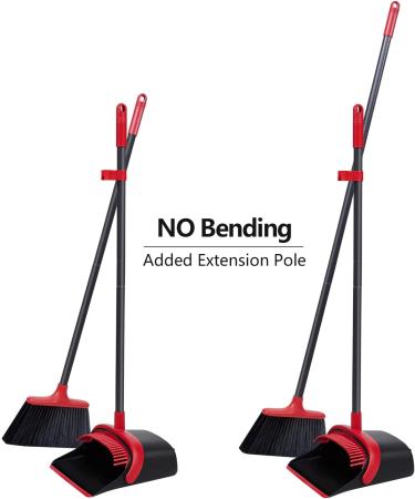 Broom and Dustpan Set - Upgrade 52 Long Handle Broom with Stand Up Dustpan Combo for Home, Office, Kitchen - Red - Buy Online on GoSupps.com