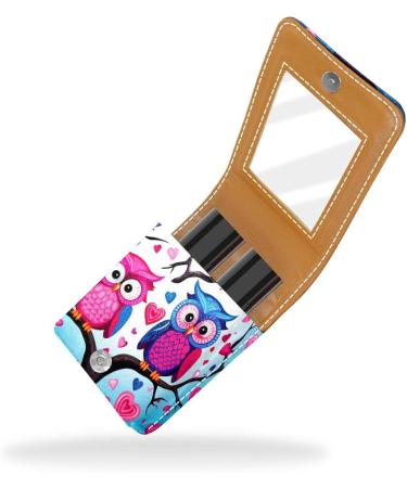 Buy Leather Lipstick Case - Mini Organizer with Mirror & Cartoon Owl Design | International Shipping Available - Buy Online on GoSupps.com