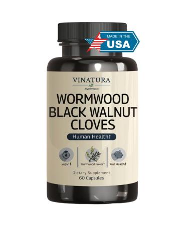 VINATURA Wormwood Black Walnut Clove Capsules - Cleanse Detox Intestinal Guard Formula Supplement for Humans with Wormwood herb Black Walnut Extract Combination 60 Capsules