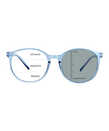 LAMBBAA Vintage Round Progressive Multifocal Presbyopic Glasses, Photochromic Gray Sunglasses for Men Women Readers Clear Blue +0.00/+1.00