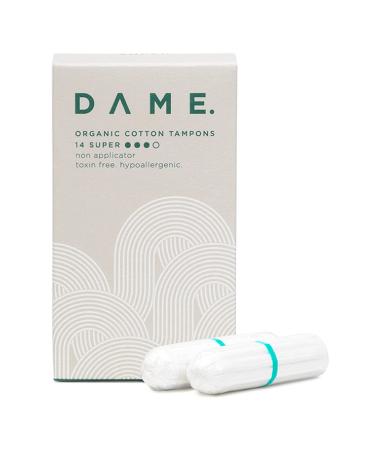 Dame Super Tampons (x14) Hypoallergenic 100% Plastic Free Tampons pH Neutral No Toxins 100% Compostable Fully Biodegradable Super (14 Tampons)