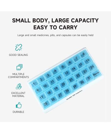 31-Day Pill Organizer - Large 4-Day Pill Box with Travel Case for Vitamins & Supplements | Blue - Buy Online on GoSupps.com