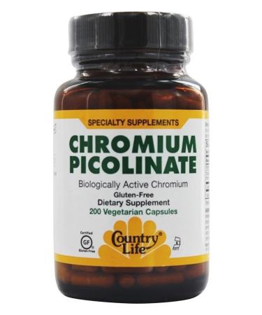 Country Life Chromium Picolinate, 200 mcg, 200-Count