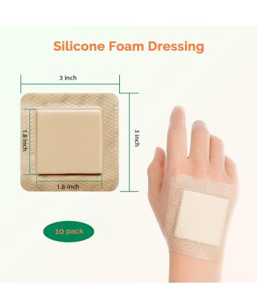 Silicone Foam Dressing 3x3 Inch - 10 Pack Adhesive Waterproof Wound Care Bandages | High Absorbency Foam Pads for Optimal Healing - Buy Online on GoSupps.com