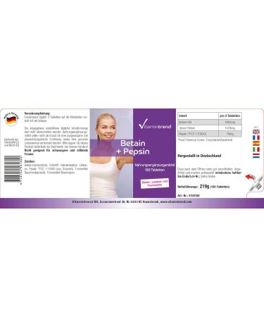 Betaine + Pepsin - 180 Tablets | Digestive Enzyme Supplement for 60 Days | Enhance Digestion | Vitamintrend  - Buy Online on GoSupps.com