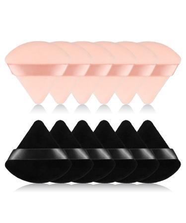 12Pcs of Triangular Powder Puff Makeup Sponges  Made of Super-soft Velvet  Designed for Contouring  Eye  and Corner  Beauty Blender Foundation Mixing Container. (Black & Beige)