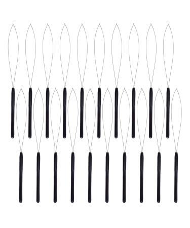 EUPSIIU 20 Pieces Hair Extension Loop Needle Threader Pulling Hook Tool Threader Pulling Hook Tool Nano Bead Device Tool Black Loop Threader for Hair Styling Tools or Feather Extensions (Black)