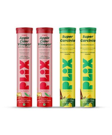 PL'IX - THE PLANT FIX ACV and Garcinia Cambogia Combo For Weight Management I 15 Effervescent Tablets Pack of 4 | Vitamin B6 & B12 Ginger & Cinnamon Extract | Boost Metabolism | For Men & Women