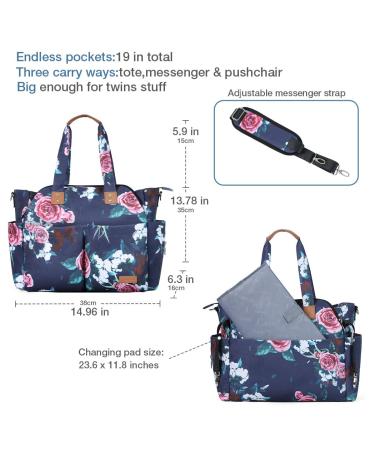 Buy Lekebaby Baby Diaper Bag Messenger - Large Floral Design with Changing Mat for Travel | Durable & Stylish - Buy Online on GoSupps.com