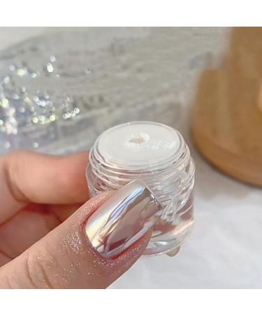 GZMAYUEN Super Glossy Mirror Effect White Pearl Chrome Nail Powder Magic White Moonlight Effect Iridescent Pigment Powder for Nails