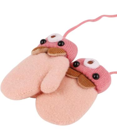Infant Toddlers Winter Mittens | Cute Cartoon Gloves for Baby Girls Boys 0-3 Years | Dual Layers Plush Padded Knitted Mittens with Anti-Lost String - Pink - Buy Online on GoSupps.com